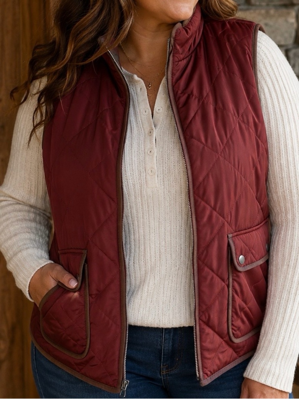 G.H. Bass & Co. Women’s XL Burgundy Quilted Puffer Vest Full Zip Utility Pockets
